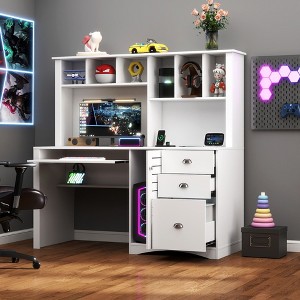 Kumasinova 60"/55"/59" Office Desk with Hutch,Computer Desk with Drawers,Standing Desk with Bookshelf,Gaming Desk for Home,Office - 1 of 4