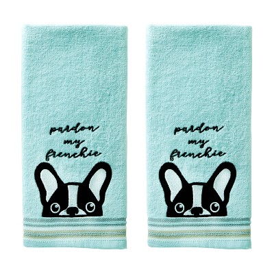 2pk Pardon My Frenchie Hand Towel Set Aqua - SKL Home