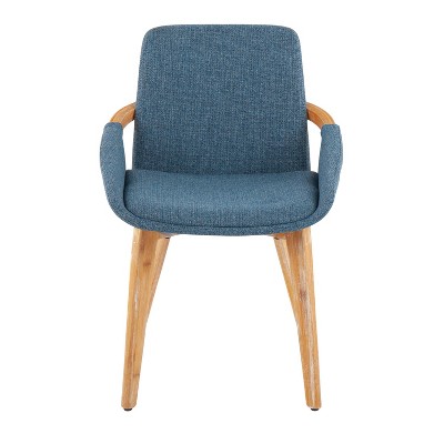 Cosmo Blue Fabric and Natural Wood Mid-Century Arm Chair