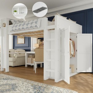 Polibi Queen Loft Bed with Built-in Wardrobe, Desk, USB Charging Headboard & Storage Shelf - 1 of 4