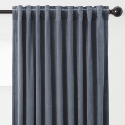 Slate Blue Velvet Blackout Window Curtain Panels, 52" x 96"