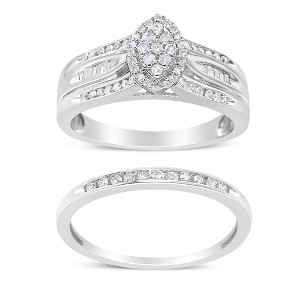 Silver 1/2 Cttw Round and Baguette-Cut Diamond Engagement Bridal Set - 1 of 4