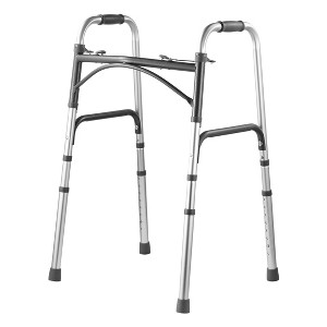 VEVOR Folding Walker, 2-Button Folding Walkers with 8-Level Height and Handles, Lightweight Aluminum Mobility Walker Aid,Up to 350 Pounds,Black&Silver - 1 of 4