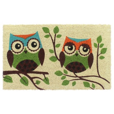 1'6" x 2'6" Tufted Two Owls Coir Doormat Off-White Raj