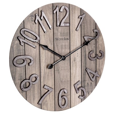 Westclox 15.5" Brown Farmhouse Wood Grain Wall Clock with Raised Numbers