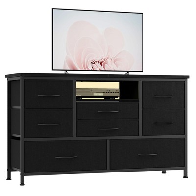 Dresser TV Stand, 8 Dresser TV Stand for 55” TV, Long Dresser for Bedroom with Power Outlets & LED Lights