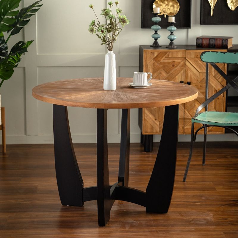39.37" Vintage Style Round Dining Table with Scattering Pattern Splicing Table Top, Brown - ModernLuxe, 2 of 11