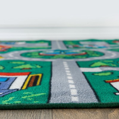 Green Educational Road Traffic Kids Playmat Area Rug 7'10" x 10'