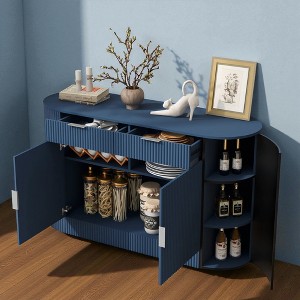 Mshliw 55.1" Modern Storage Cabinet with 2 Doors, 2 Drawers and Curved Side Shelves, Stripe MDF Sideboard Buffet Cabinet for Living Room - 1 of 4