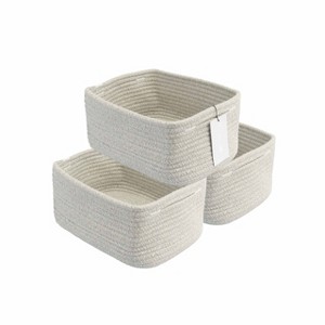 Aoibox Small Woven Storage Baskets 12x8x5 Inches Decorative Cotton Rope Bins for Organizing Shelves Closets Toys 3 Pack Grey - 1 of 4