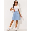 INSPIRE CHIC Women's High Waist A-Line Flared Pleated Above Knee Denim Skirt - 3 of 4