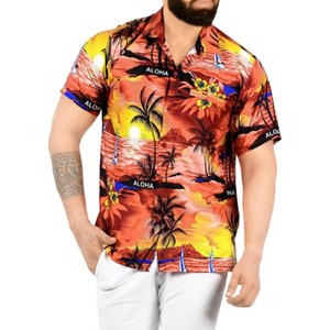 LA LEELA Mens Hawaiian Shirts Short Sleeve Button Down Shirt Men's Hawaii Shirts Boho Holiday Casual Summer Beach Shirts for Men Funny - 1 of 4