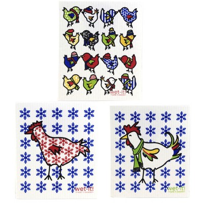 Swedish Dish Cloth 7.75" Winter Chicks Family Set Reusable Eco Friendly  -  Dish Cloth