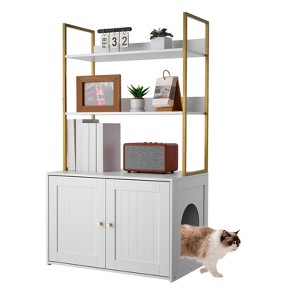 VEVOR Cat Litter Box Enclosure Furniture,27.6 in Hidden Litter Box Cabinet with Metal Legs & 2-Tier Storage Shelves,Waterproof Cat Washroom ,White - 1 of 4
