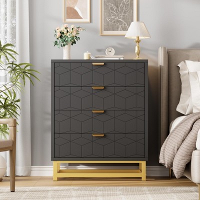 4-Drawer Dresser for Bedroom – Modern White Chest with Gold Metal Legs & Handles