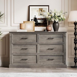 6 Drawers Dresser for Bedroom, Large Double Dresser TV Stand with Metal Handles, Rustic Wood Chest of Drawers, Storage Dressers Organizer - 1 of 4