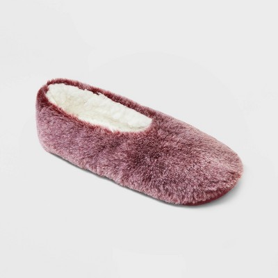 Women's Ribbed Faux Fur Cozy Pull-on Slipper Socks - Pink S/m : Target