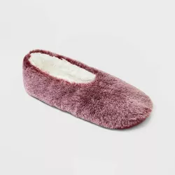 Women's Faux Fur Cozy Pull-On Slipper Socks - Burgundy M/L