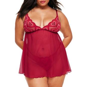 Women's Lace Triangle Lingerie Babydoll With Thong - Auden™ Red