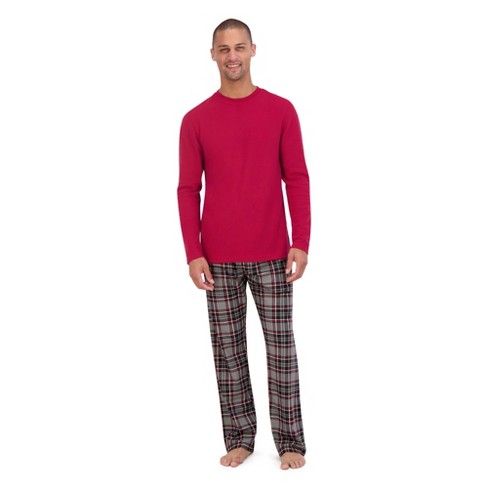Hanes Men's 100% Cotton Flannel Plaid Pajama Top and Pant Set, Red