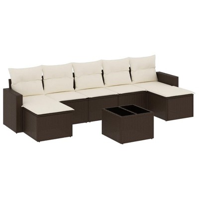 vidaXL 8 Piece Patio Sofa Set with Cushions Brown Poly Rattan