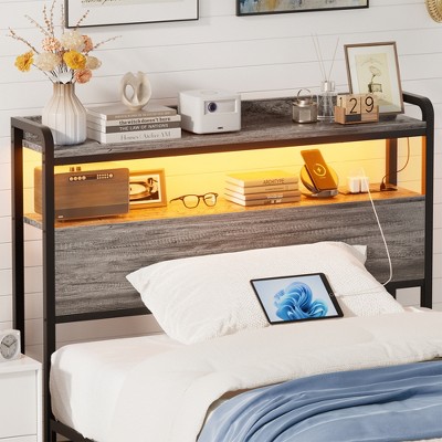 Aheaplus Storage Headboard, Head Board with Charge Station and LED Light