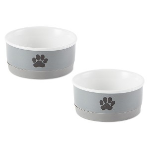 Bone Dry Ceramic Pet Bowl Set Paw Print, 2 Piece, Gray/Black, Small - 1 of 4