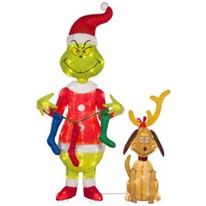 Grinch 3D Holiday Lighted Tinsel Sculpture The Grinch w/Stockings 4ft  Dr. Seuss , Multi - 1 of 2