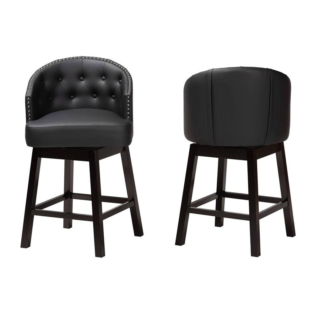 Photos - Storage Combination 2pc Theron Faux Leather and Wood Swivel Counter Stool Set Black/Espresso B