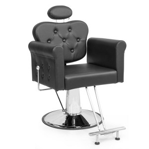 Karl Home Black Gold Heavy Duty Hydraulic Reclining Hair Stylist Salon Chair with Headrest - 1 of 4