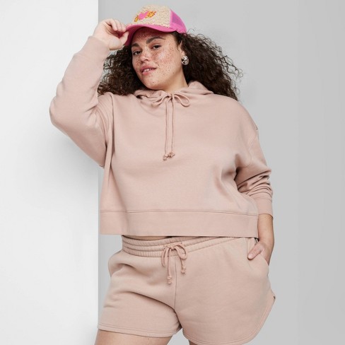 Women's Cropped Hoodie - Wild Fable™ Taupe 4x : Target