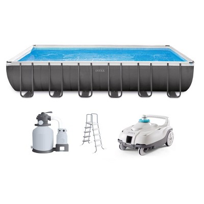 Intex ZX100 Auto Pressure Side Pool Cleaner and 24 Foot x 12 Foot x 52 Inch Rectangular Ultra XTR Frame Swimming Pool with Pump