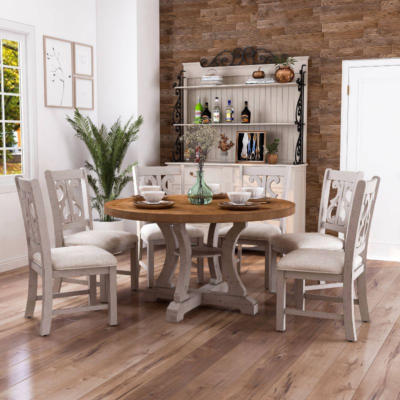 7pc Lexin Rustic Round Dining Table Set Distressed White/ Distressed Dark Oak - miBasics, 3 of 16