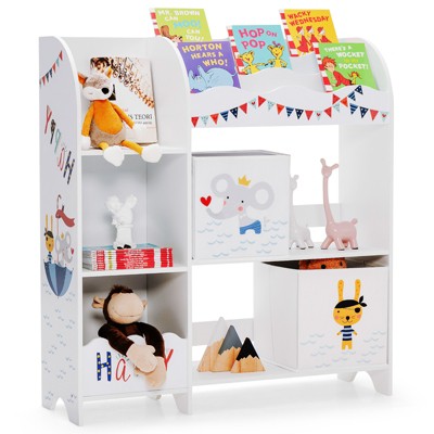 Infans Kids Toy and Book Organizer Children Wooden Storage Cabinet w/ Storage Bins