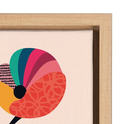 Mid-Century Modern Multicolor Floral Canvas Print with Natural Frame