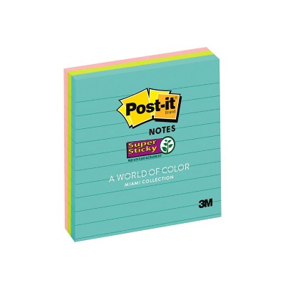 Post-it 3pk 4" x 4" Lined Super Sticky Notes 70 Sheets/Pad - Miami Collection