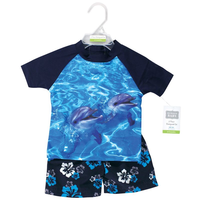 Hudson Baby Infant Boy Swim Rashguard Set, Boy Dolphin, 3 of 6