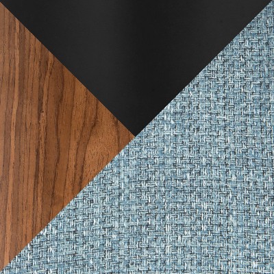 Walnut Wood and Blue Fabric Adjustable Swivel Barstools, Set of 2