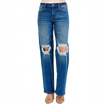 Women's Mid Waist Fit friend Knee Distressed Jeans - RISEN