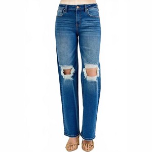 Women's Mid Waist Fit friend Knee Distressed Jeans - RISEN - 1 of 4