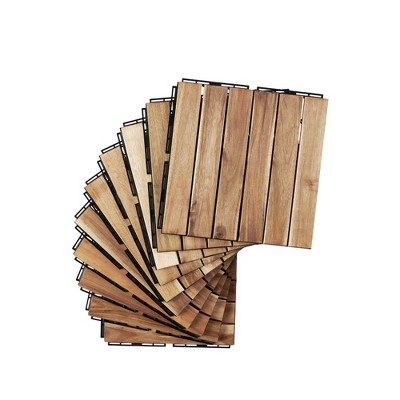Vynxaria 10 Pieces of Yellow Solid Wood - Look Tile Flooring, 12x12 Square with Striped Pattern, Ideal for Patio, Poolside, Balcony, Courtyard