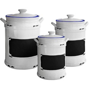 American Atelier Vintage Chalkboard Canister Ceramic Jars w/ Lids, 3-Piece Set, Blue, 20, 42, And 64-ounce Capacity - 1 of 4