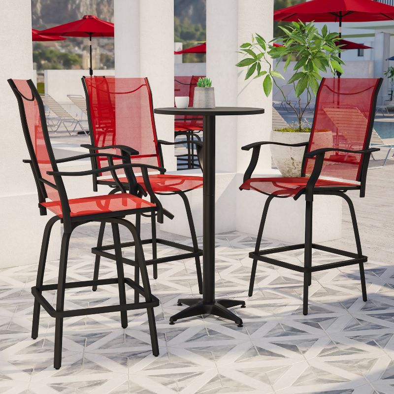 Flash Furniture Valerie Patio Bar Height Stools Set of 2, All-Weather Textilene Swivel Patio Stools and Deck Chairs with High Back & Armrests, 4 of 14