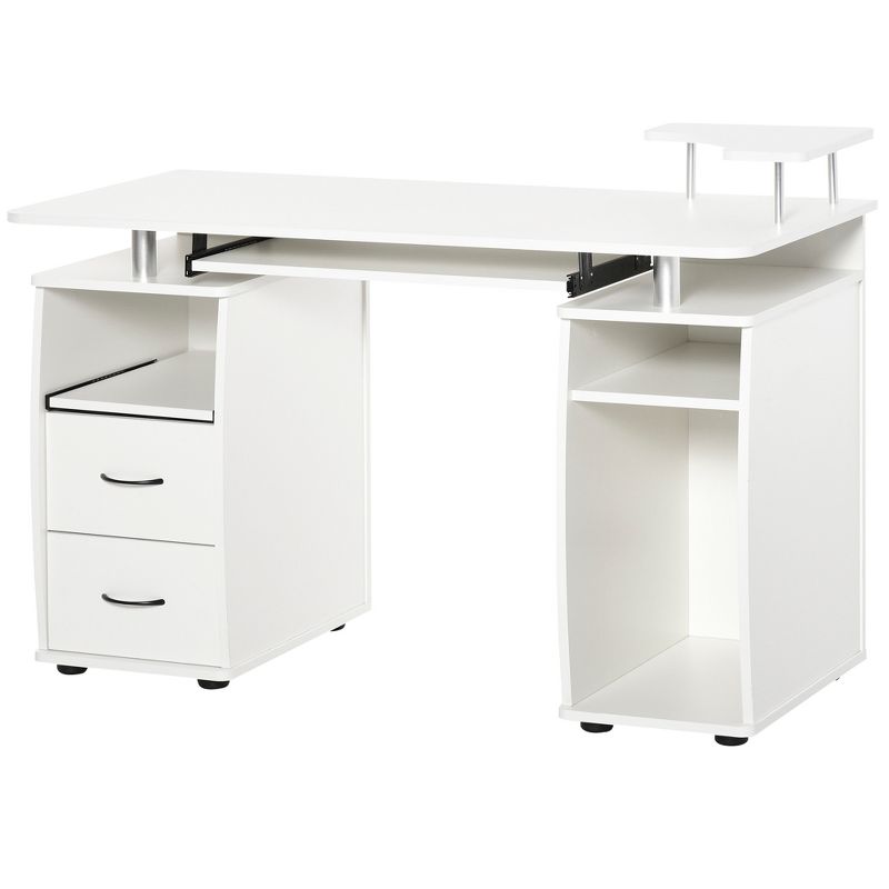 HOMCOM Multi-Function Computer Desk Home Office Workstation with Keyboard Tray, Elevated Shelf,Sliding Scanner Shelf and CPU Stand, 1 of 11