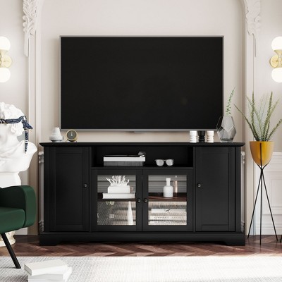 NicBex TV Stand for TVs up to 65 Inches,Modern Entertainment Center with 3 Cabinets and Adjustable shelves,Black