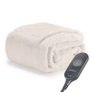 Sunbeam 50"x60" Heated Throw Blanket 3 Heat Settings Faux Fur White - 1 of 4