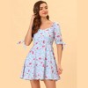 Allegra K Women's Floral Printed Sweetheart Neck Puff Sleeve A-Line Mini Dress - 3 of 4