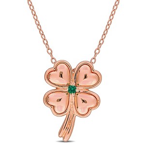 EVERLY JEWELRY | Rose Plated Sterling Silver Created Emerald Accent Clover Leaf Pendant with Chain, 18 inc - 1 of 4