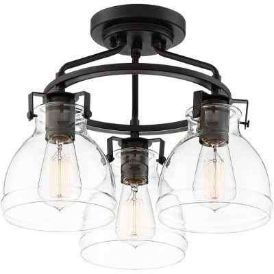 Bronze 17" Farmhouse Semi-Flush Ceiling Light with Glass Shades