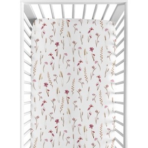 Sweet Jojo Designs Girl Baby Fitted Crib Sheet Watercolor Floral Garden Rose Pink and Taupe - 1 of 4